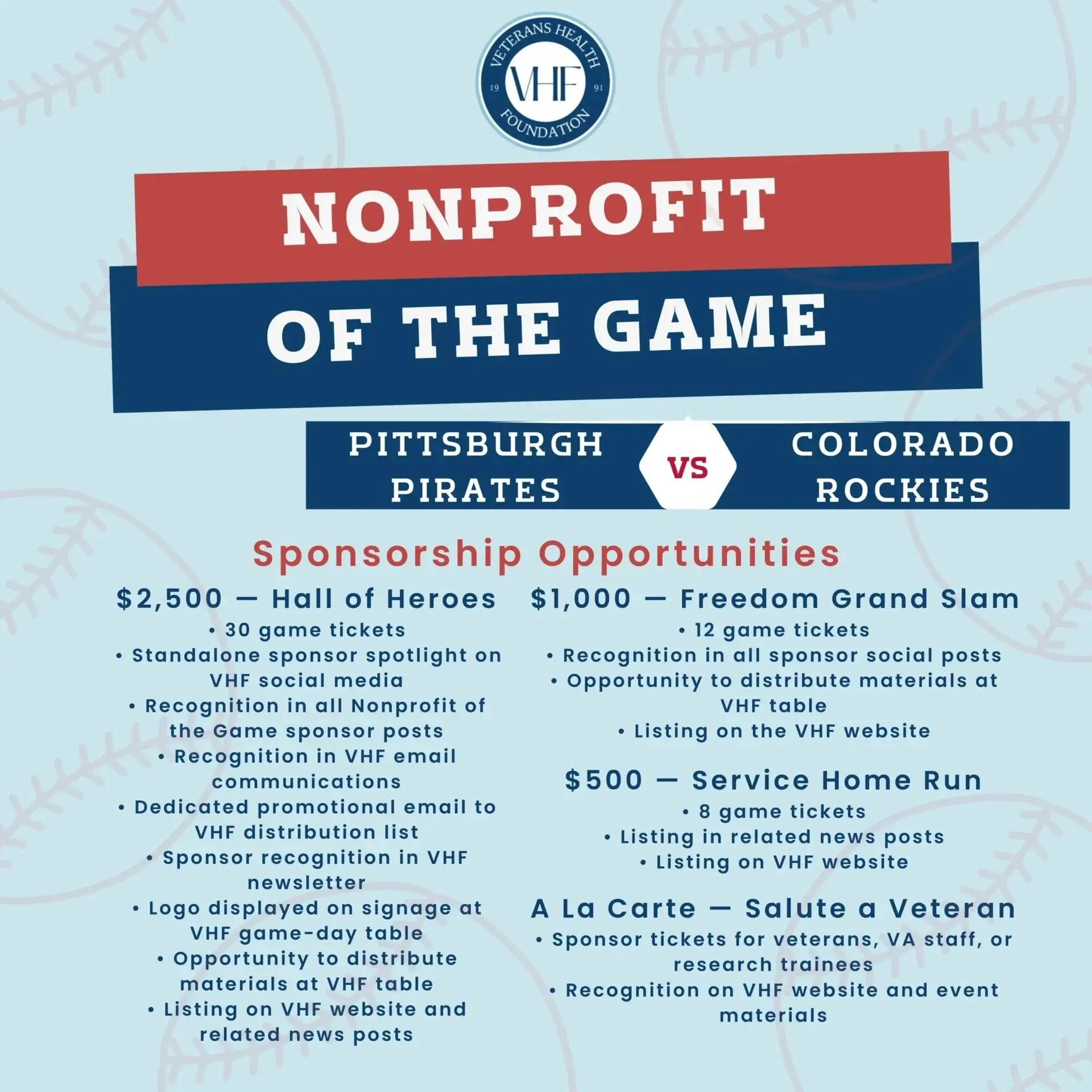 Nonprofit of the Game: Pirates vs Rockies flyer