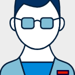 Medical professional avatar with glasses and lab coat
